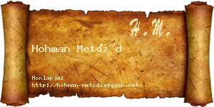 Hohman Metód névjegykártya